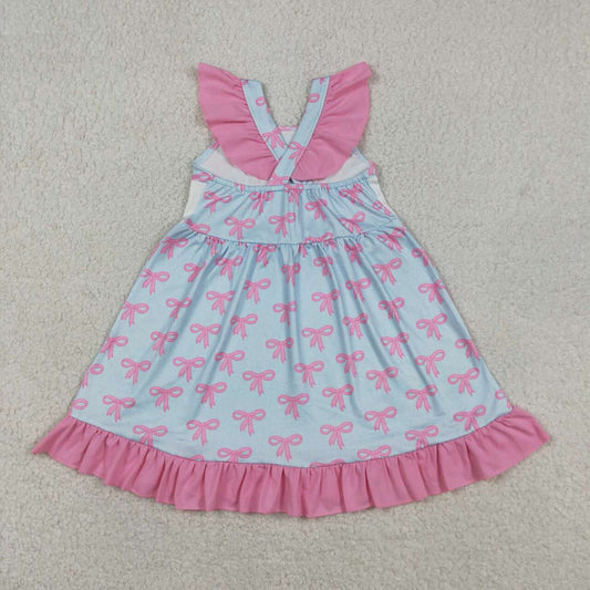 GSD2980 MAMAS GIRL Bows Strap Print Girls Summer Knee Length Dress