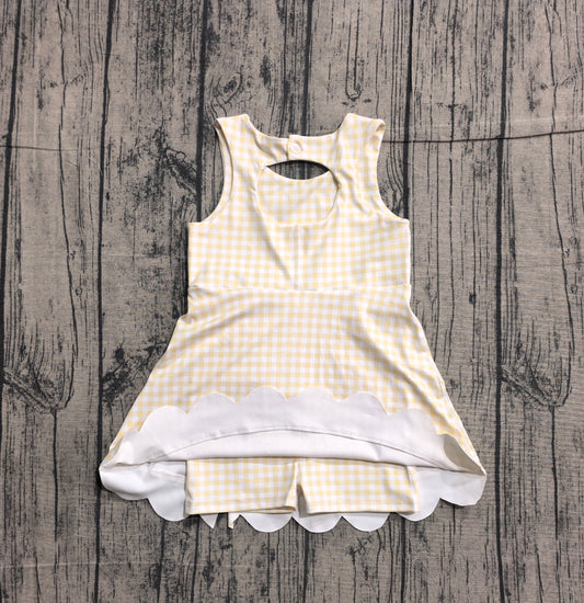 (In Production) GSD3027 Baby Girls Yellow Gingham Bow Sleeveless Active Dress