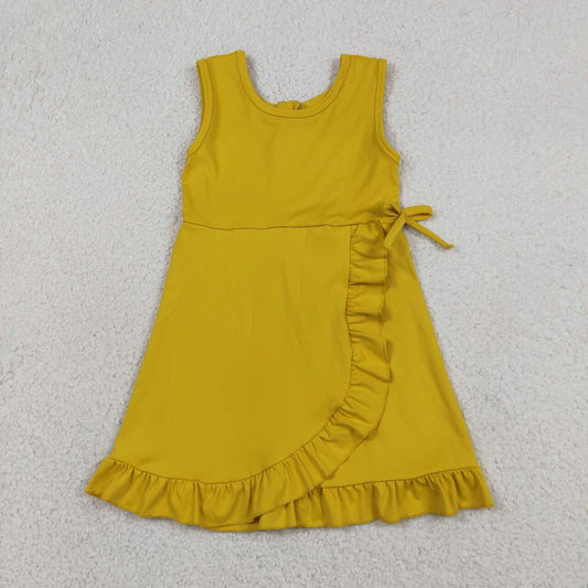 GSD3031 Mustard Girls Zipper Ruffle Yoga Sleeveless Shorts Dress