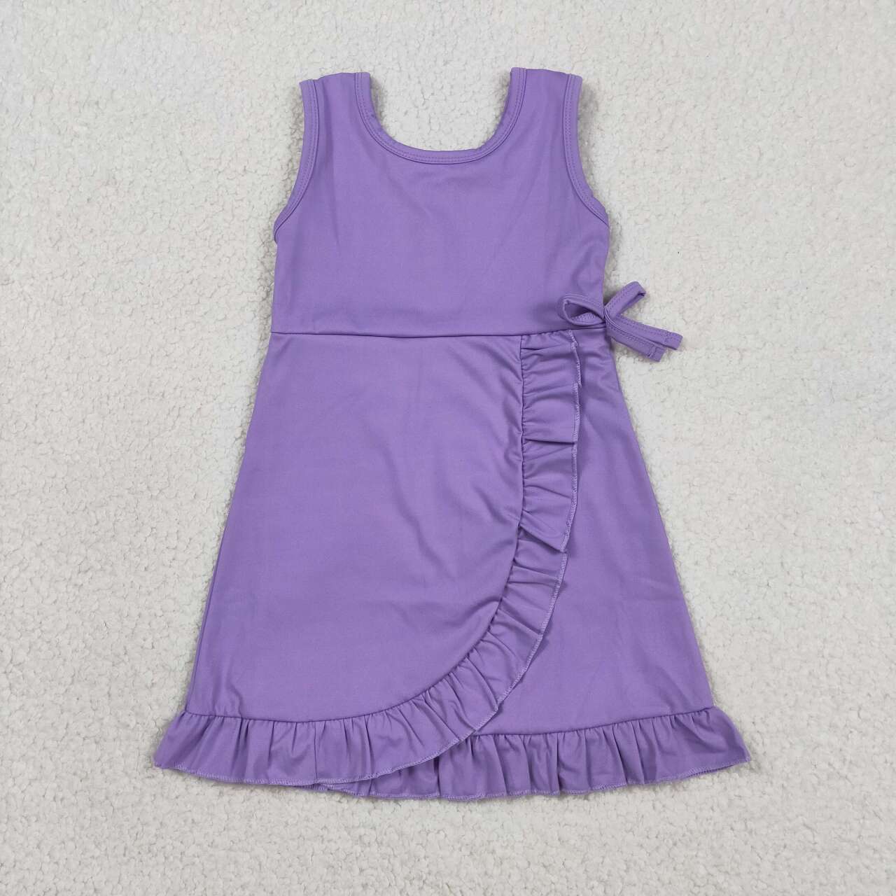 GSD3036 Girls’ Purple Sleeveless Zipper Ruffle Yoga Dress