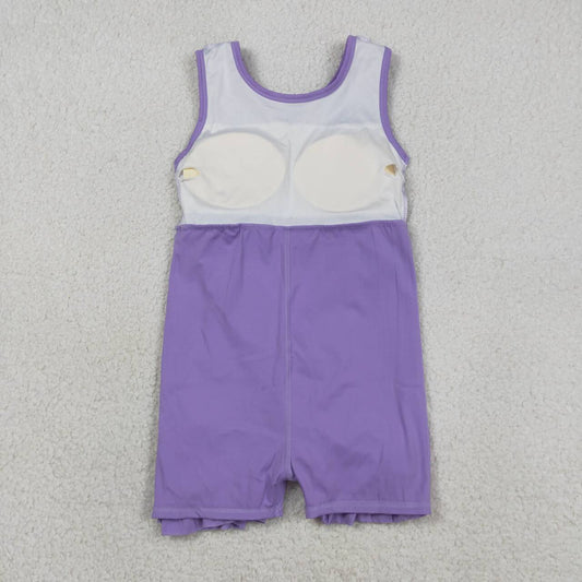 GSD3036 Girls’ Purple Sleeveless Zipper Ruffle Yoga Dress