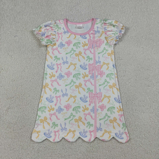 Colorful Bows Print Girls Summer Clothes Sibling Matching Wear