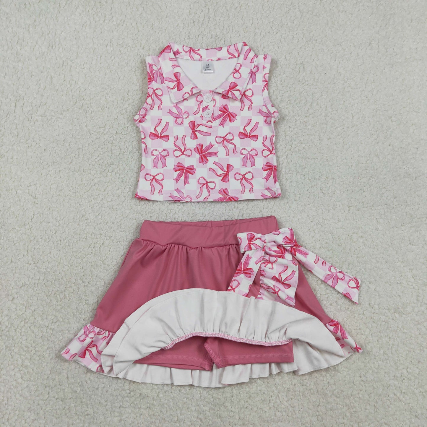 Sibling Baby Girls Bows Checked Button Vests Ruffle Skirt Shorts Yoga Active Clothes Sets