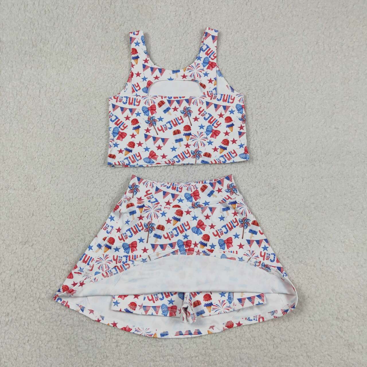GSD3498 Stars Bows Tank Top Skirts Shorts Girls 4th of July Yoga Clothes Set