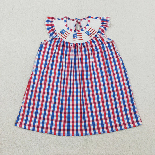 Sibling Baby Girls Smocked Flags Red Blue Checked 4th Of July Dress Rompers