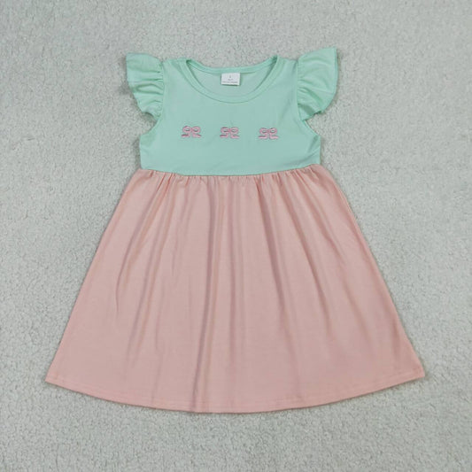 Toddler & Little Girls Mint Pink Bow Flutter Sleeve Dress & Romper Set for Sisters