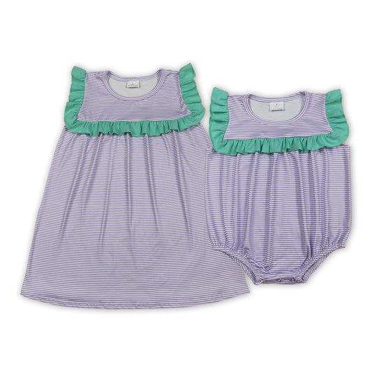 Baby Girls Purple Stripe Sleeveless Dress & Romper Sisters Wear