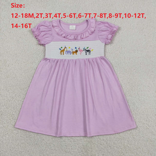 GSD3578 Animals Embroidery Pink Cotton Girls Summer Smocked Dress