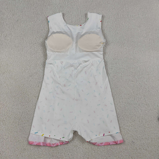 GSD3594 Pink White Sprinkle Print Girls Summer Shorts Knee Length Yoga Dress