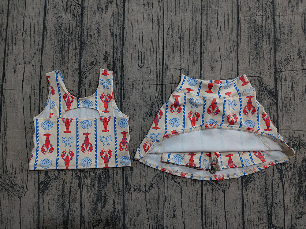 Preorder GSD3626 Crayfish Shell Tank Top Skirts Shorts Girls Summer Yoga Clothes Set