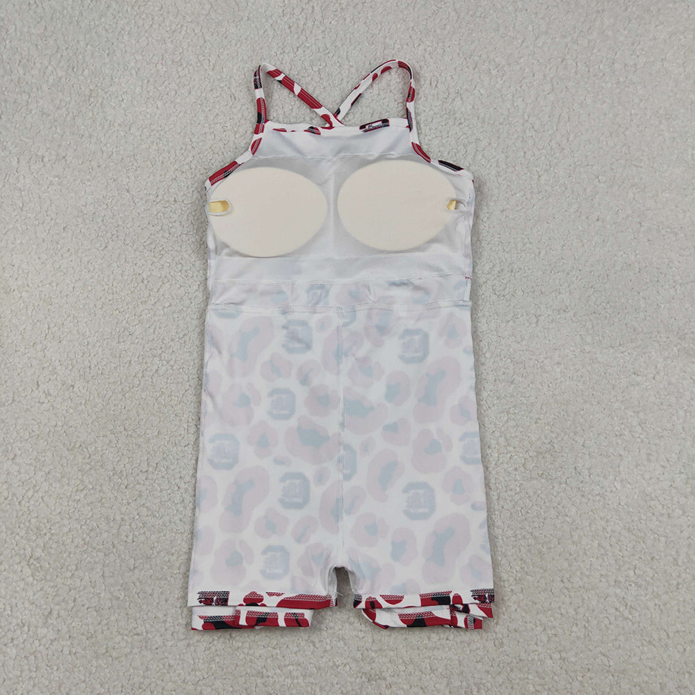 GSD3633 Teams Gamecock Leopard Print Girls Summer Strap Shorts Ruffle Knee Length Yoga Dress