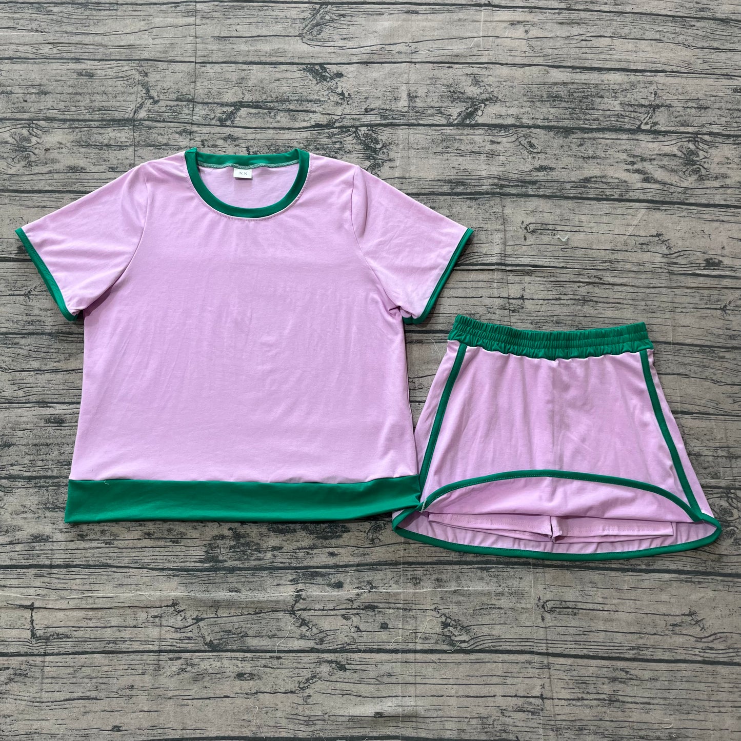 GSD3675 Pink Top Skirts Shorts Woman Summer Cotton Clothes Set