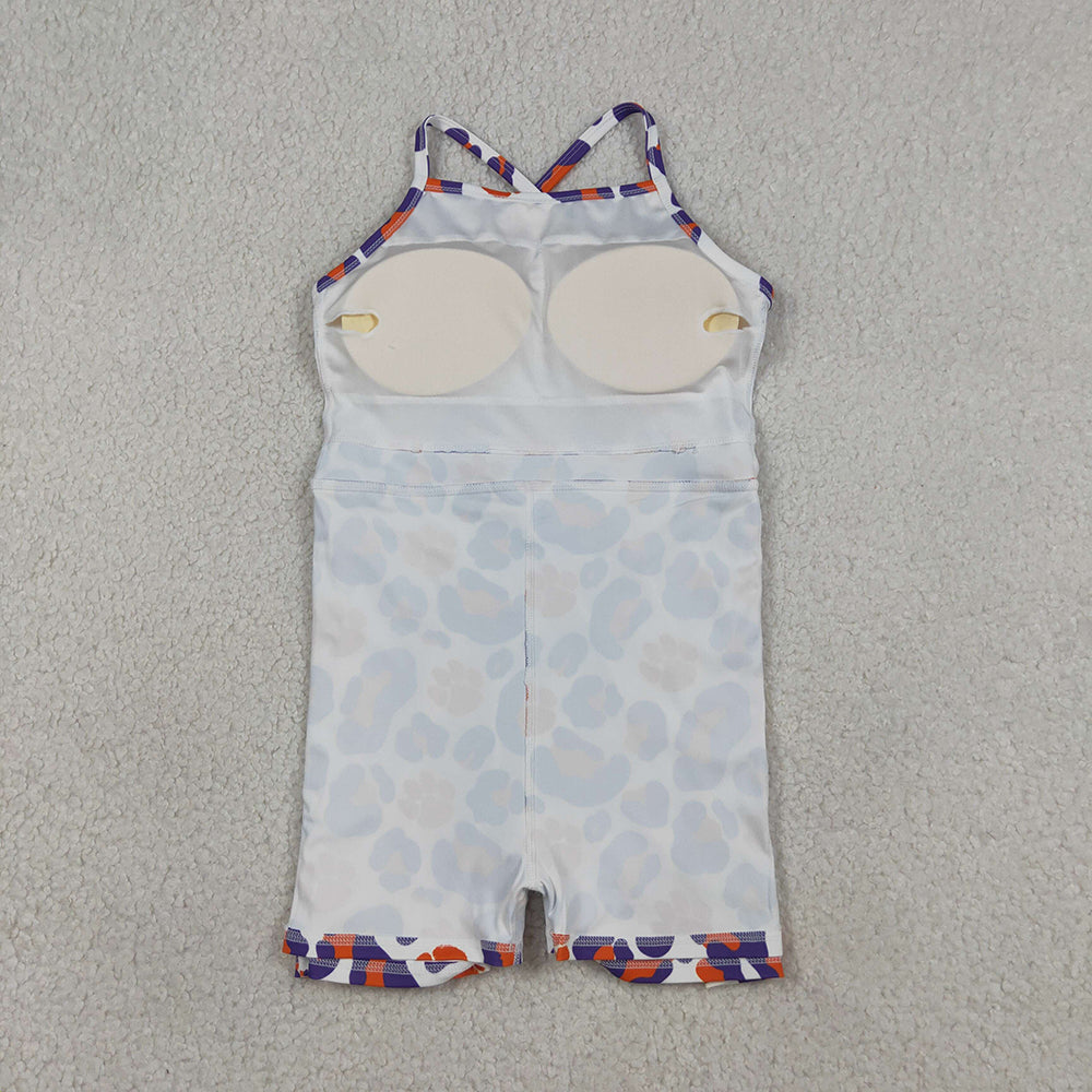 GSD3687 Teams Paw Orange Purple Leopard Print Girls Summer Strap Shorts Knee Length Yoga Dress
