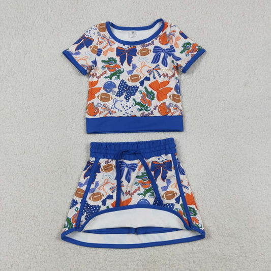 GSD3698 Football Teams Florida Gators Bows Tee & Skirts Shorts Yoga Sets Baby Girls Active Wear