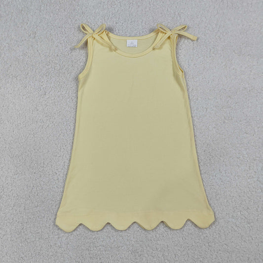 3 Colors Cotton Girls Summer Scallop Knee Length Dress Sibling Matching Wear
