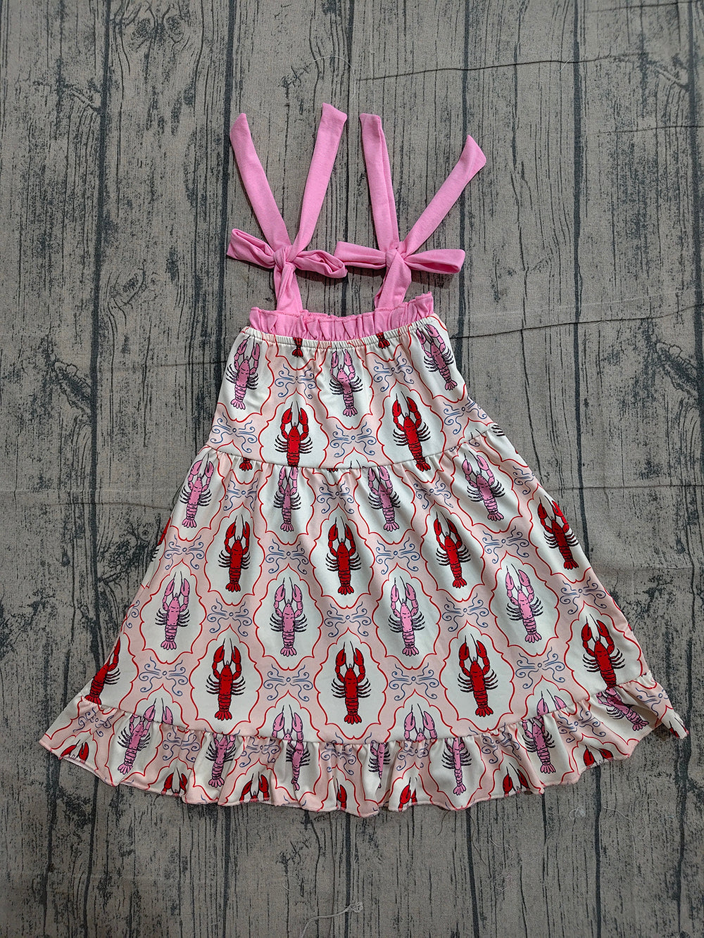 GSD3730 Crayfish Print Girls Strap Summer Knee Length Dress