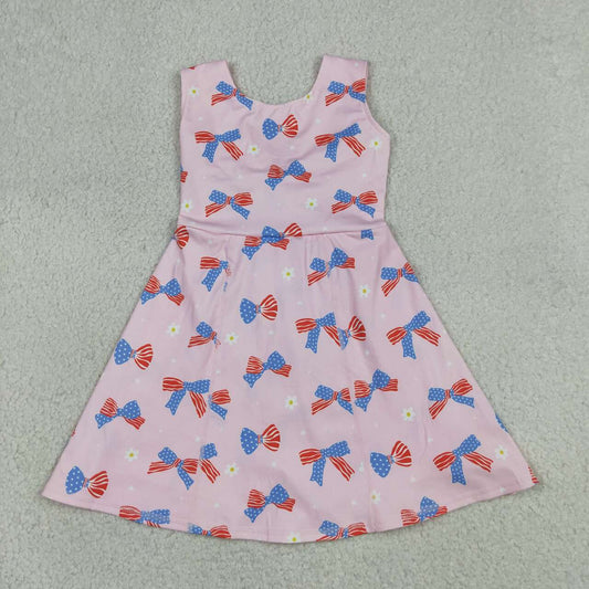 GSD3748 Bows Flowers Pink Girls 4th of July Shorts Knee Length Yoga Dress