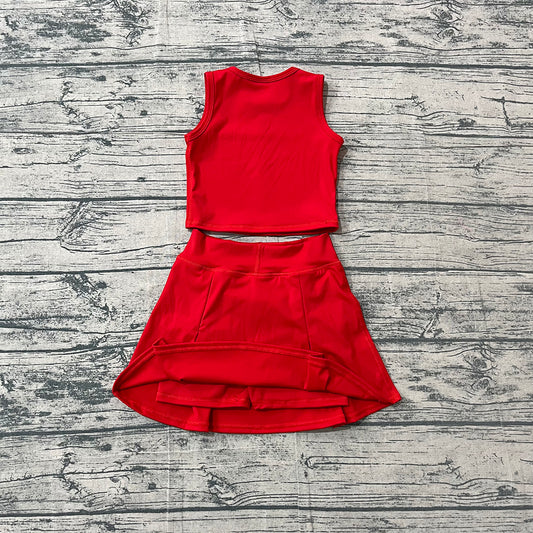 GSD3759 Preorder Red Tank Top Bows Skirts Girls Summer Yoga Clothes Set