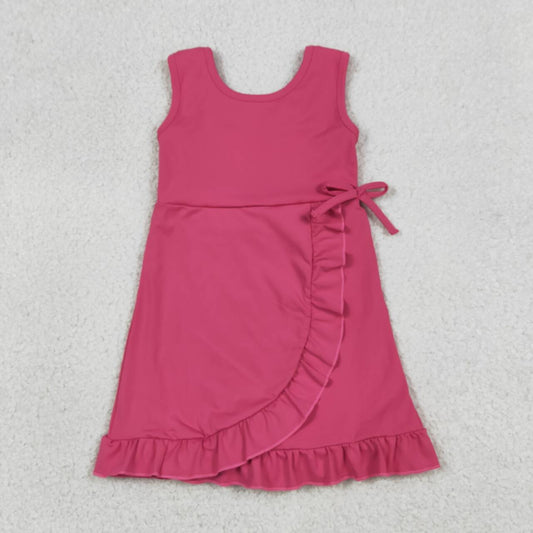 GSD3766 Hot Pink Girls Ruffle Yoga Sleeveless Zipper Dress