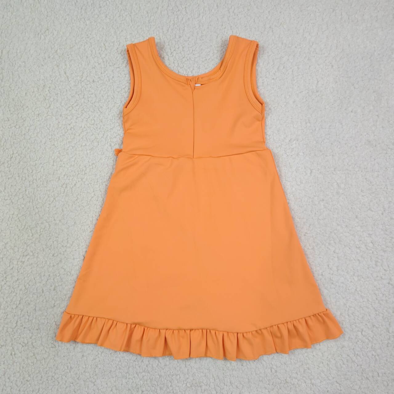 GSD3767 Orange Girls Sleeveless Zipper Ruffle Yoga Dress