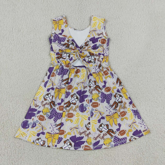 GSD3801 Teams Tiger Bows Cheer Print Girls Sleeveless Yoga Dress