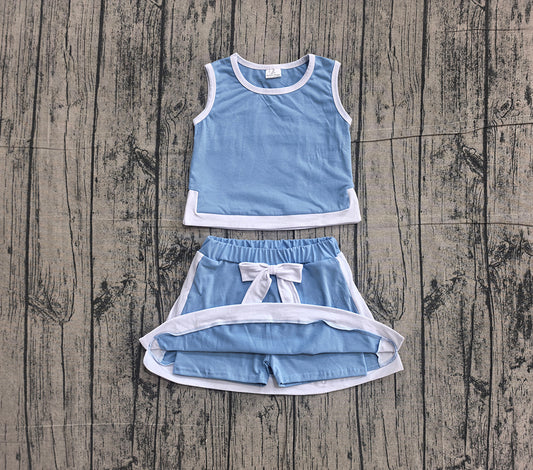 GSD3828 Blue White Crop Top Skort Baby Girls Summer Cotton Sport Outfits