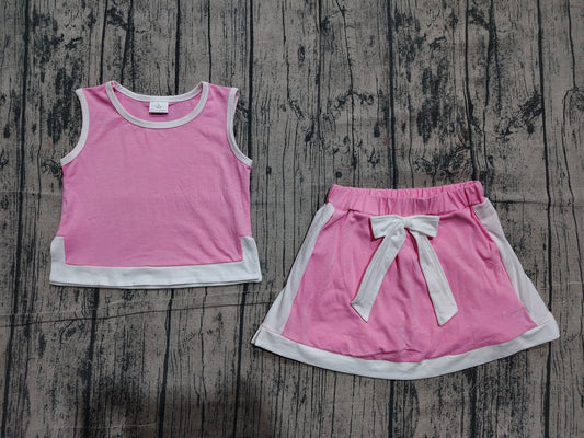 GSD3829 Girls Pink White Contrast Cotton Set - Sleeveless Tank Top with Built-in Shorts Outfit