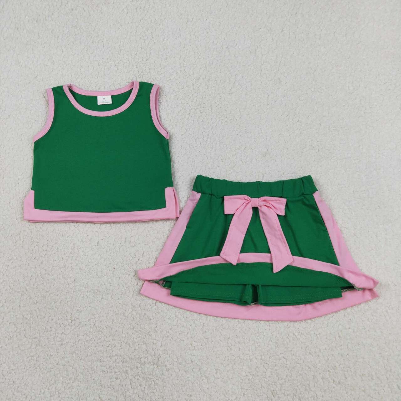 GSD3830 Green Pink Tank Top Skort Baby Girls Summer Cotton Clothes Set