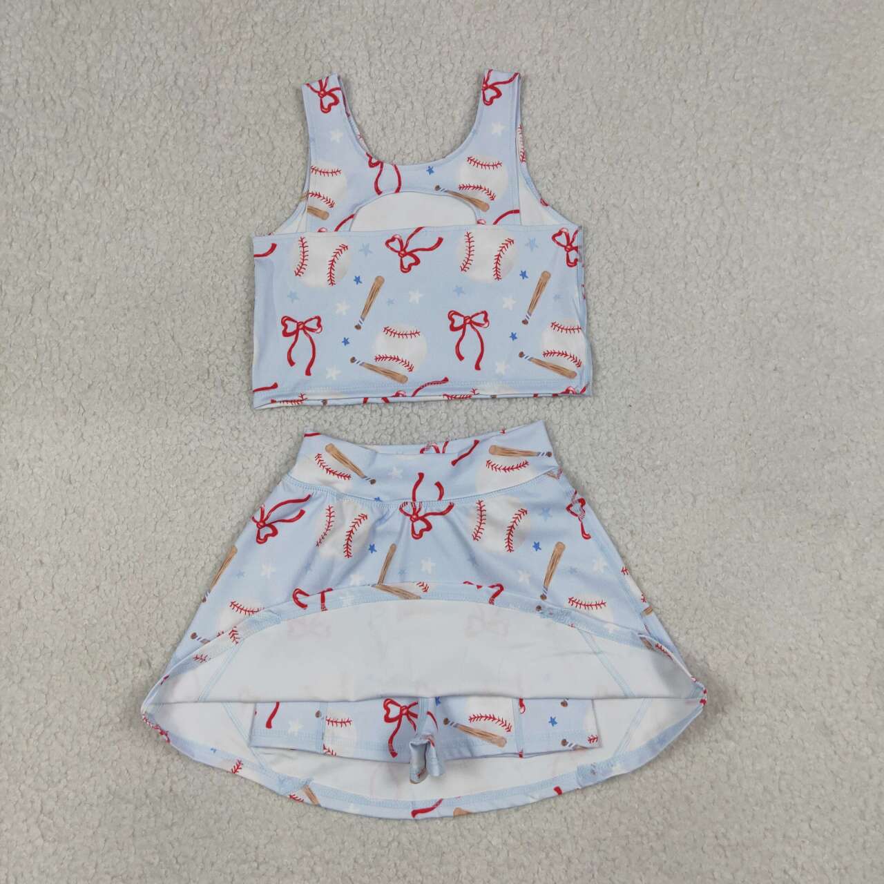 Girls Baseball Print Tank Top & Skort Set - Toddler Cute Sporty Activewear for Summer