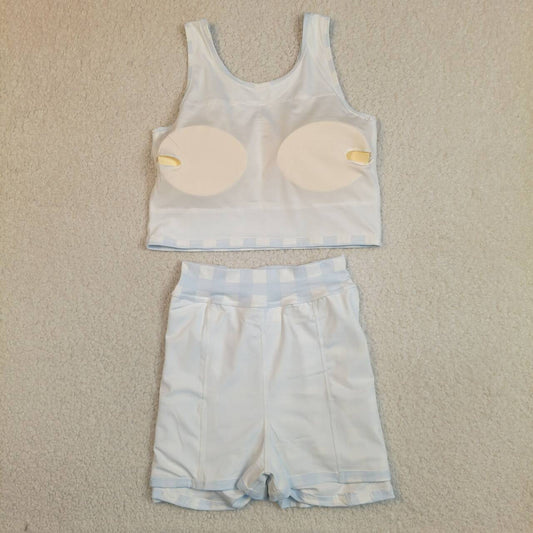 Baby Girls Blue Checked Active Outfits Yoga Tank With Short Skirts Set