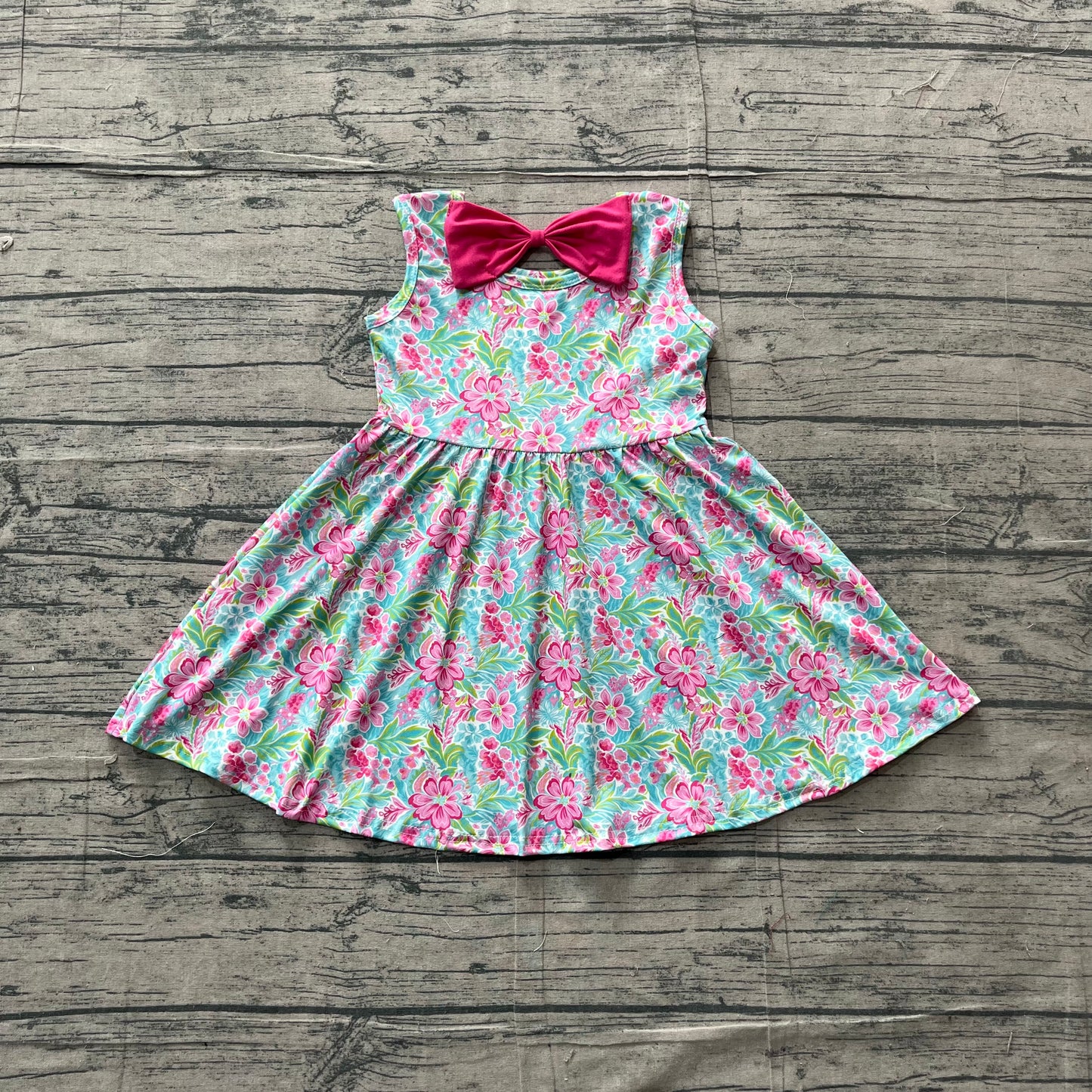 GSD3863 Preorder Baby Girls Hot Pink Flower Sleeveless Dress