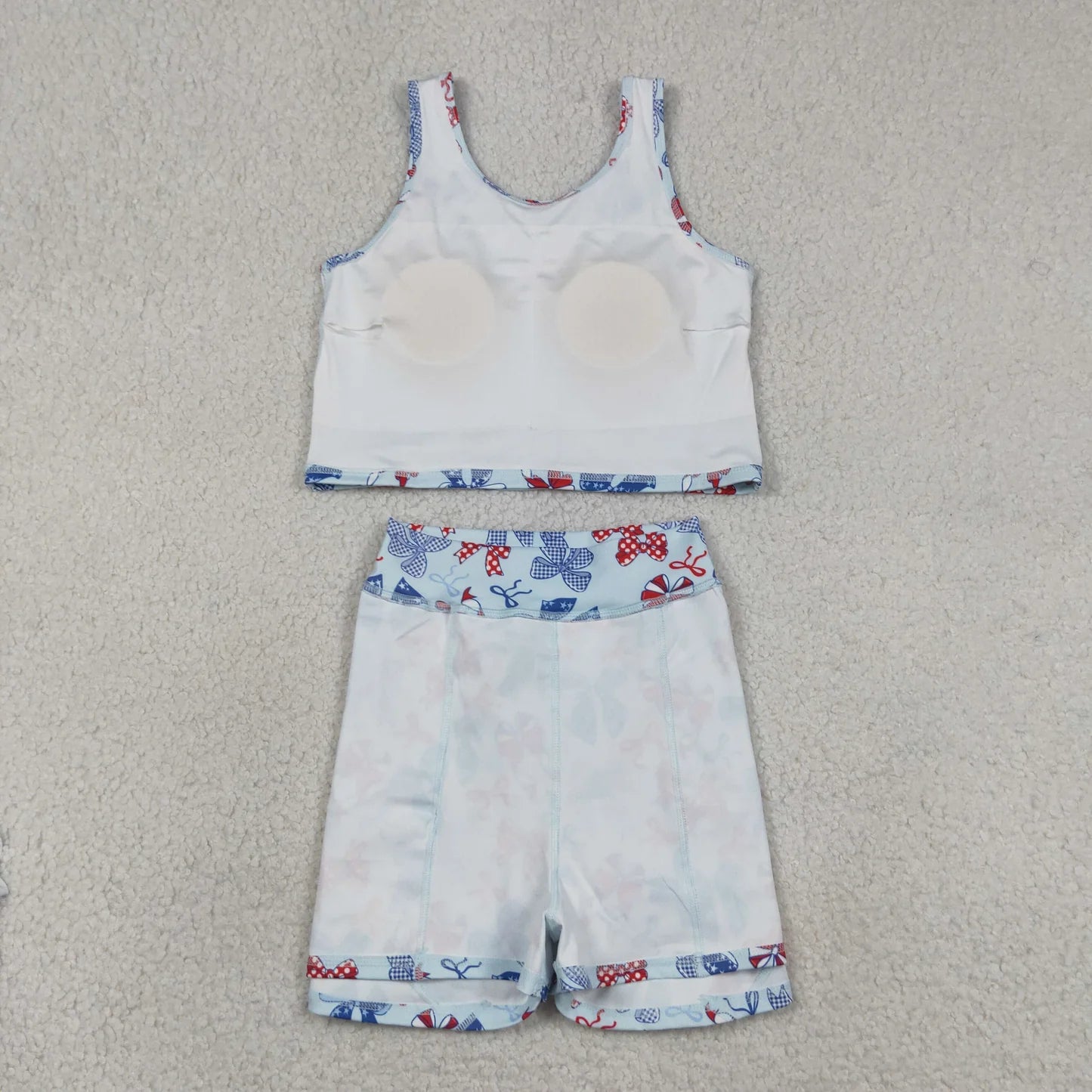 Sibling Baby Girls Flags Bows Vest Top Skirt Shorts 4th of July Yoga Active Clothes Sets