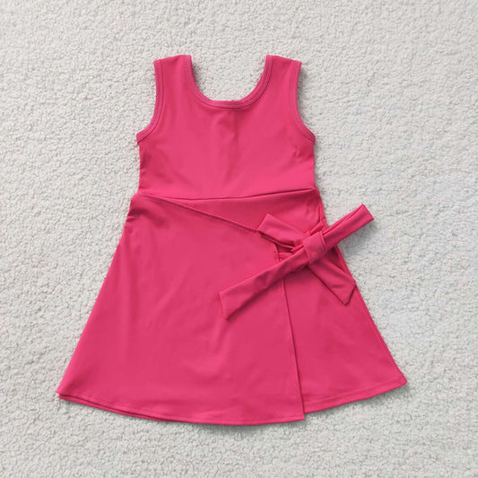 GSD3878 Hot Pink Girls Sleeveless Summer Shorts Knee Length Yoga Zipper Dress