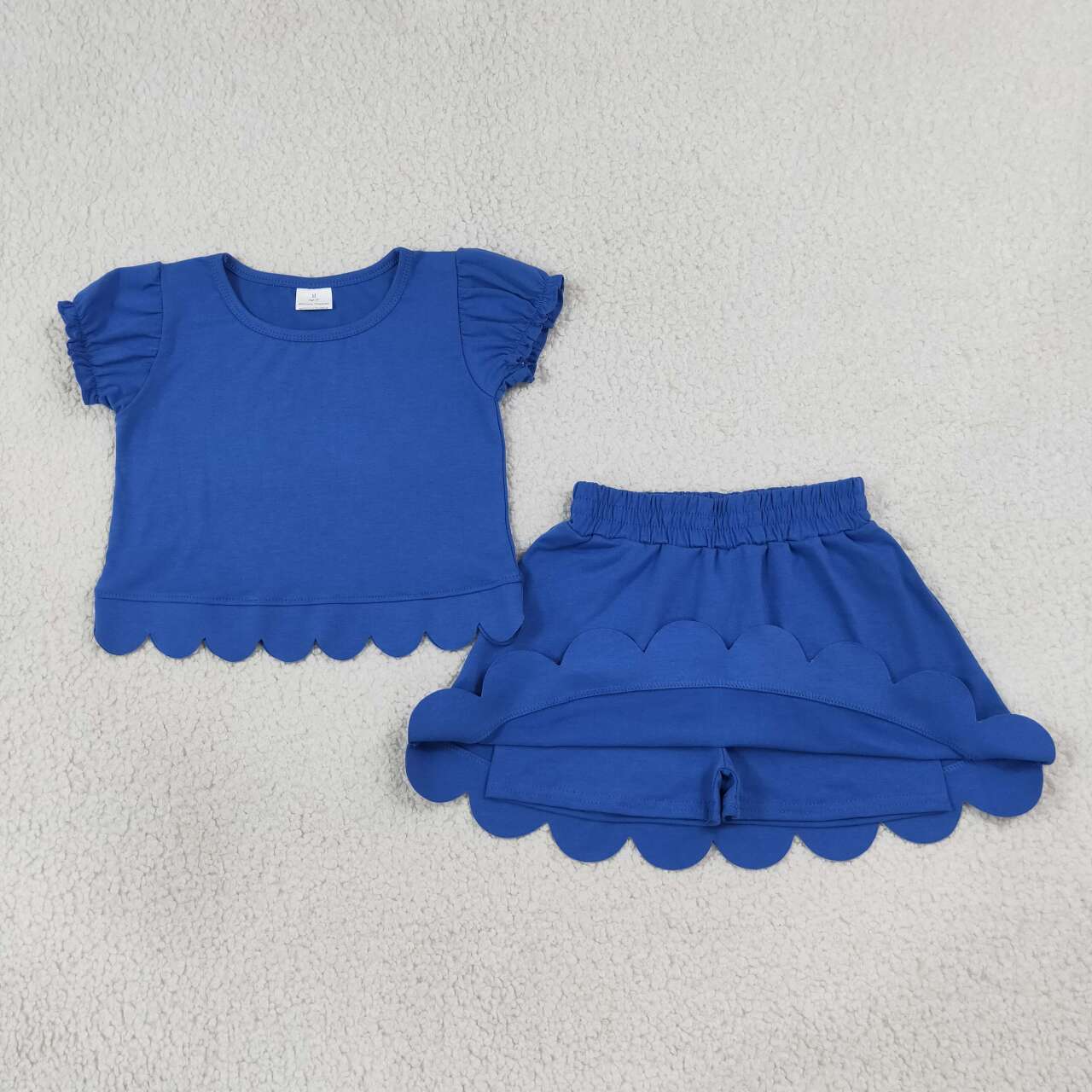 GSD3937 Blue Cotton Skort Girls Summer Scallop Clothes Set