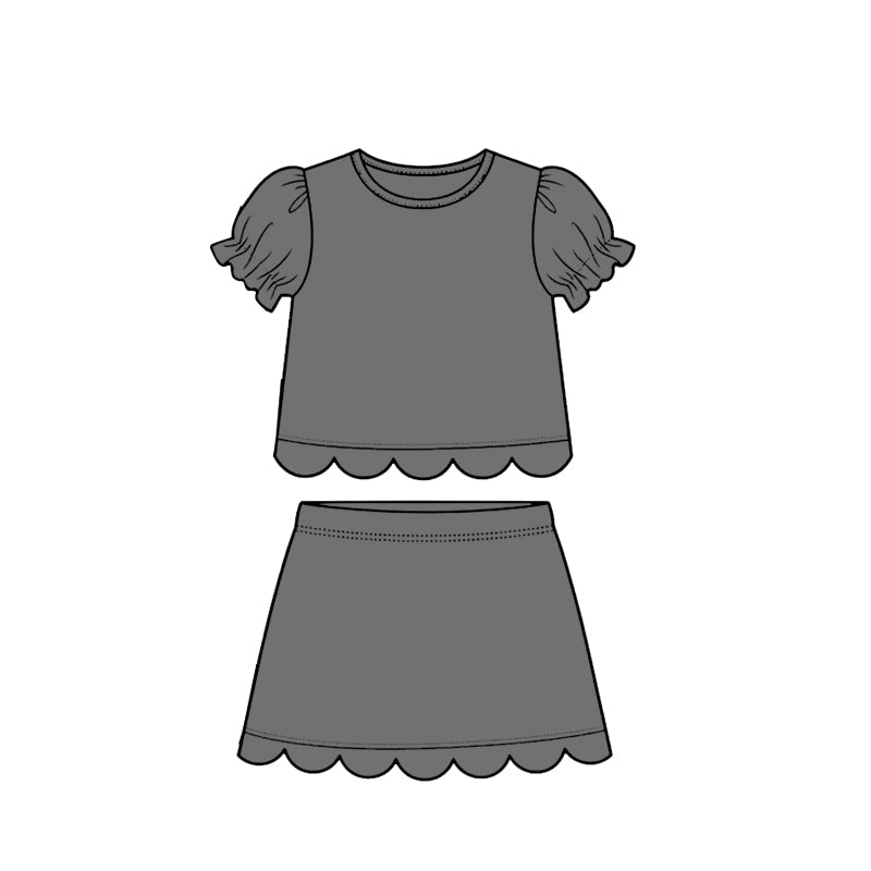 3.16 GSD3941 Preorder Grey Cotton Skirts Girls Summer Scallop Clothes Set