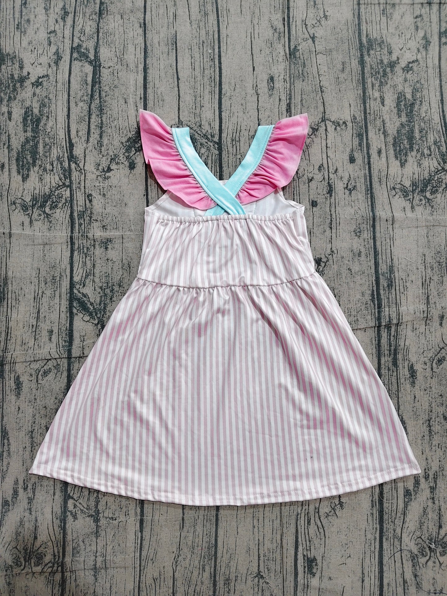 Preorder Shell Pink Stripes Print Girls Summer Knee Length Strap Dress