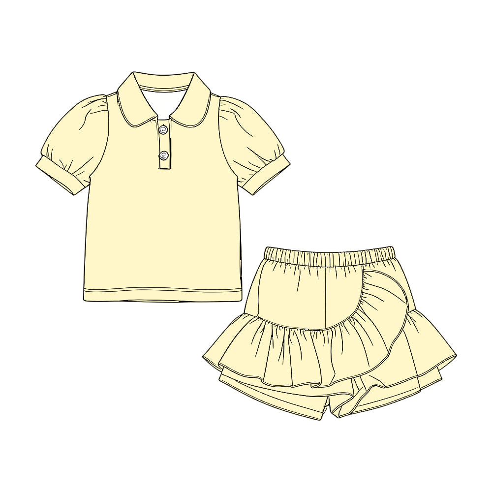 3.20 GSD3963 Preorder Yellow Polo Top Ruffle Shorts Girls Summer Clothes Set