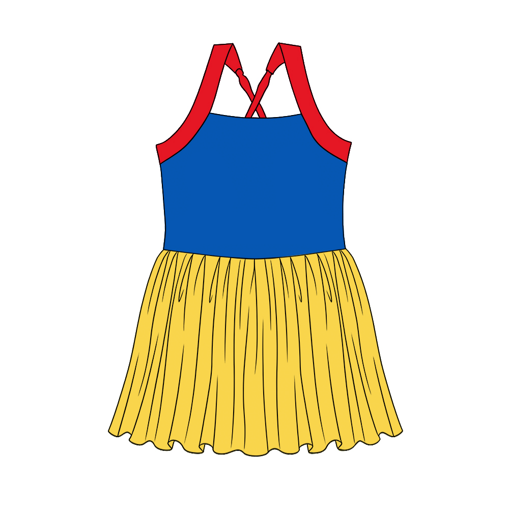 3.21 GSD3976 Preorder Blue Yellow Cartoon Princess Strap Tulle Yoga Knee Length Dress