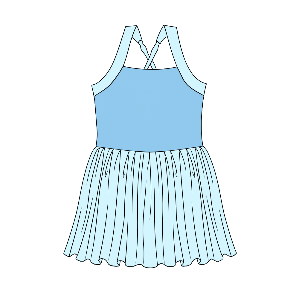 3.21 GSD3978 Preorder Light Blue Cartoon Princess Strap Tulle Yoga Knee Length Dress