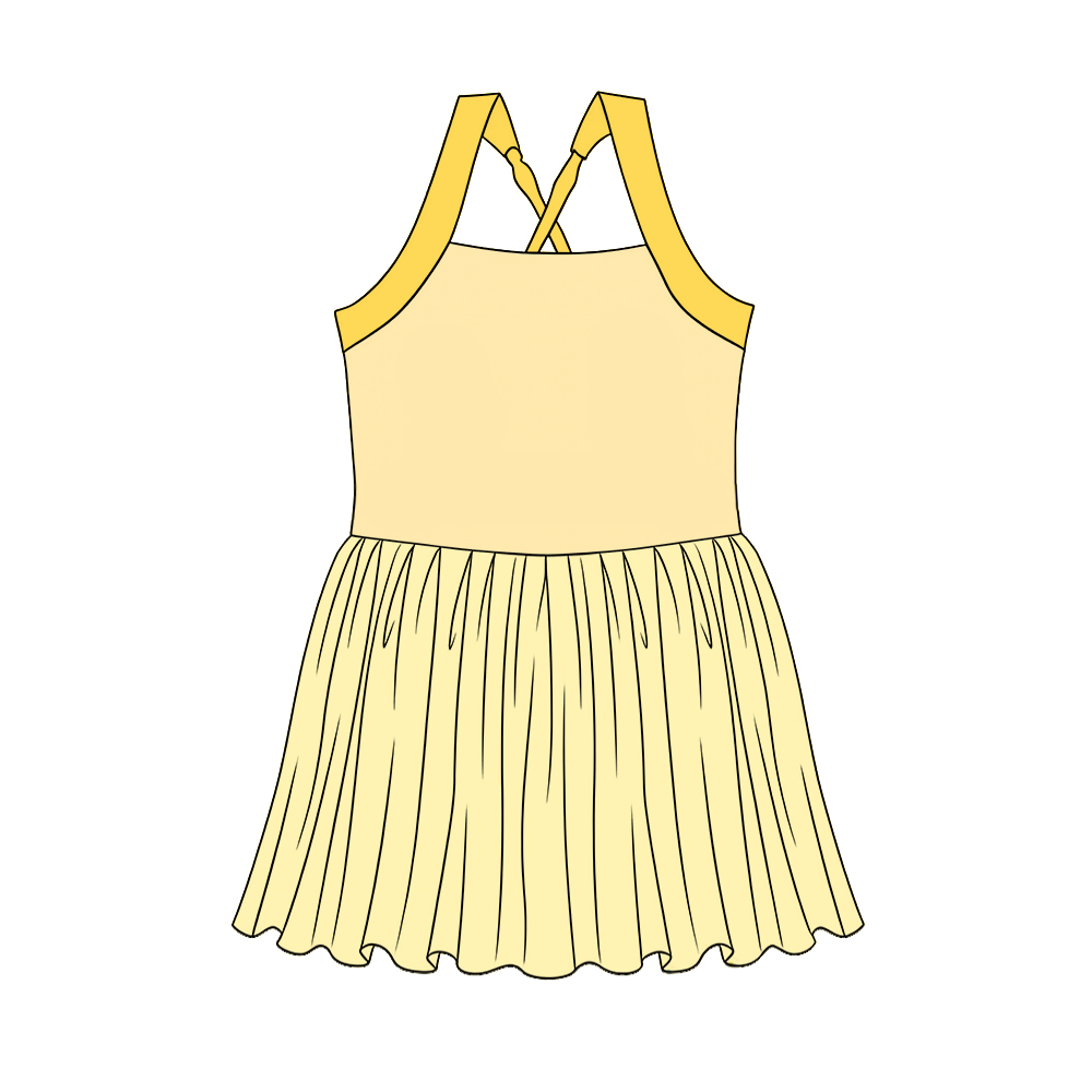 3.21 GSD3982 Preorder Yellow Cartoon Princess Strap Tulle Yoga Knee Length Dress