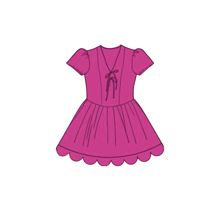 3.24 GSD3994 Baby Girls Cotton Hot Pink Short Sleeve Scalloped Dress Preorder
