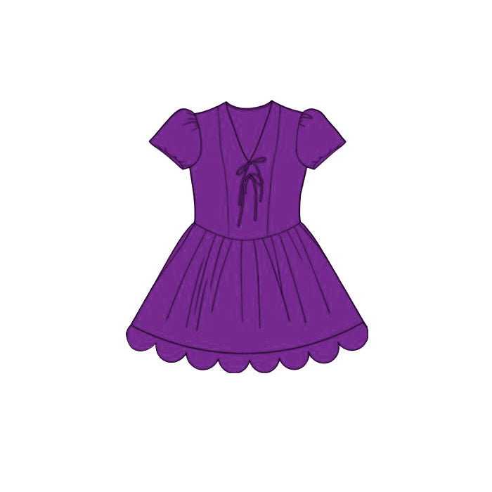 3.24 GSD3997 Baby Girls Cotton Purple Short Sleeve Scalloped Dress Preorder