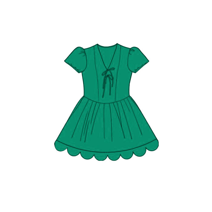 3.24 GSD3998 Baby Girls Cotton Green Short Sleeve Scalloped Dress Preorder
