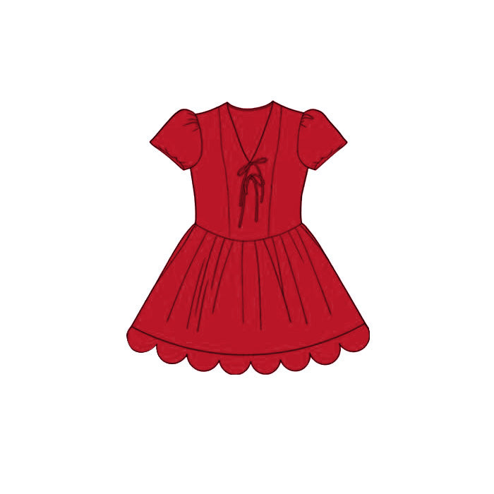 3.24 GSD3999 Baby Girls Cotton Red Short Sleeve Scalloped Dress Preorder