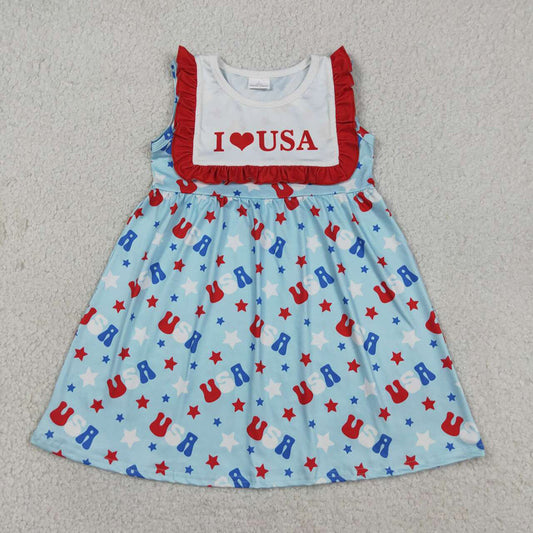 GSD4002 I LOVE USA Stars Sleeveless Girls 4th of July Dress