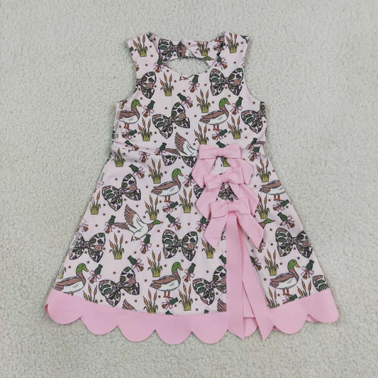 GSD4009 Duck Bows Print Girls Sleeveless Scallop Yoga Dress