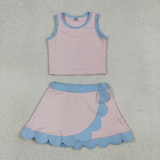 GSD4010 Pink & Blue Tank Top Scallop Edge Skort Girls Active Outfits