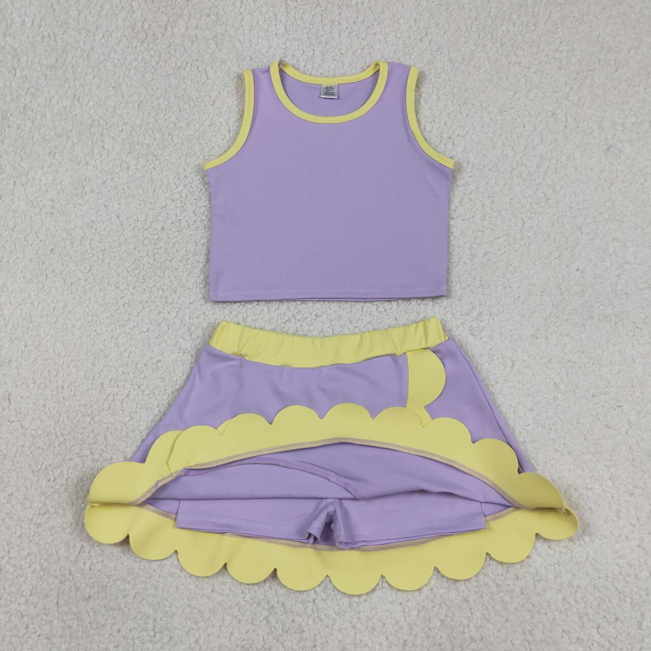 GSD4011 Lavender & Yellow Edge Tank Top Skort Baby Girls Scallop Active Clothes Set