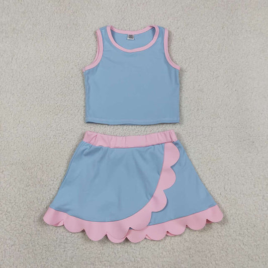 GSD4014 Light Blue & Pink Tank Top Scallop Edge Skort Girls Active Outfits
