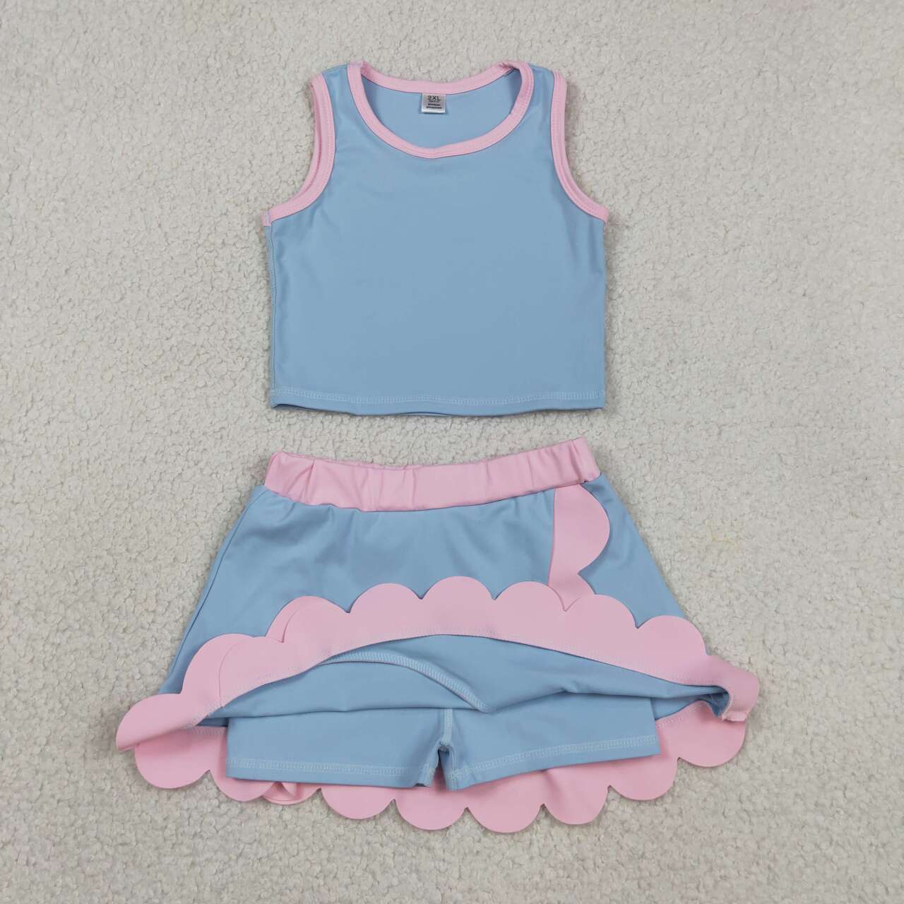 GSD4014 Light Blue & Pink Tank Top Scallop Edge Skort Girls Active Outfits